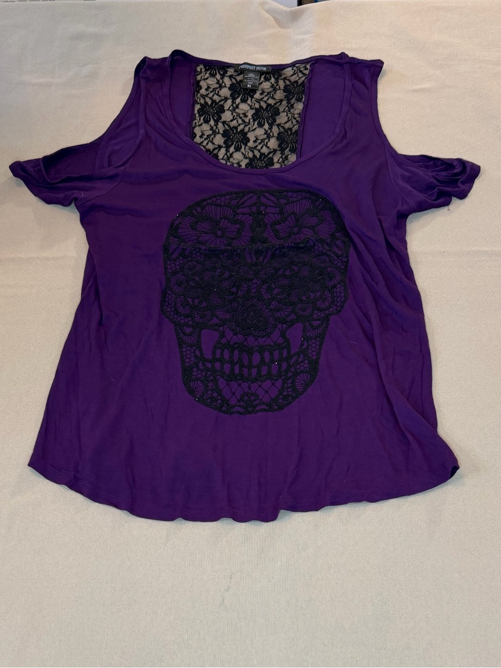 Purple Lace-Back Skull Graphic Tank Top by Forever 21